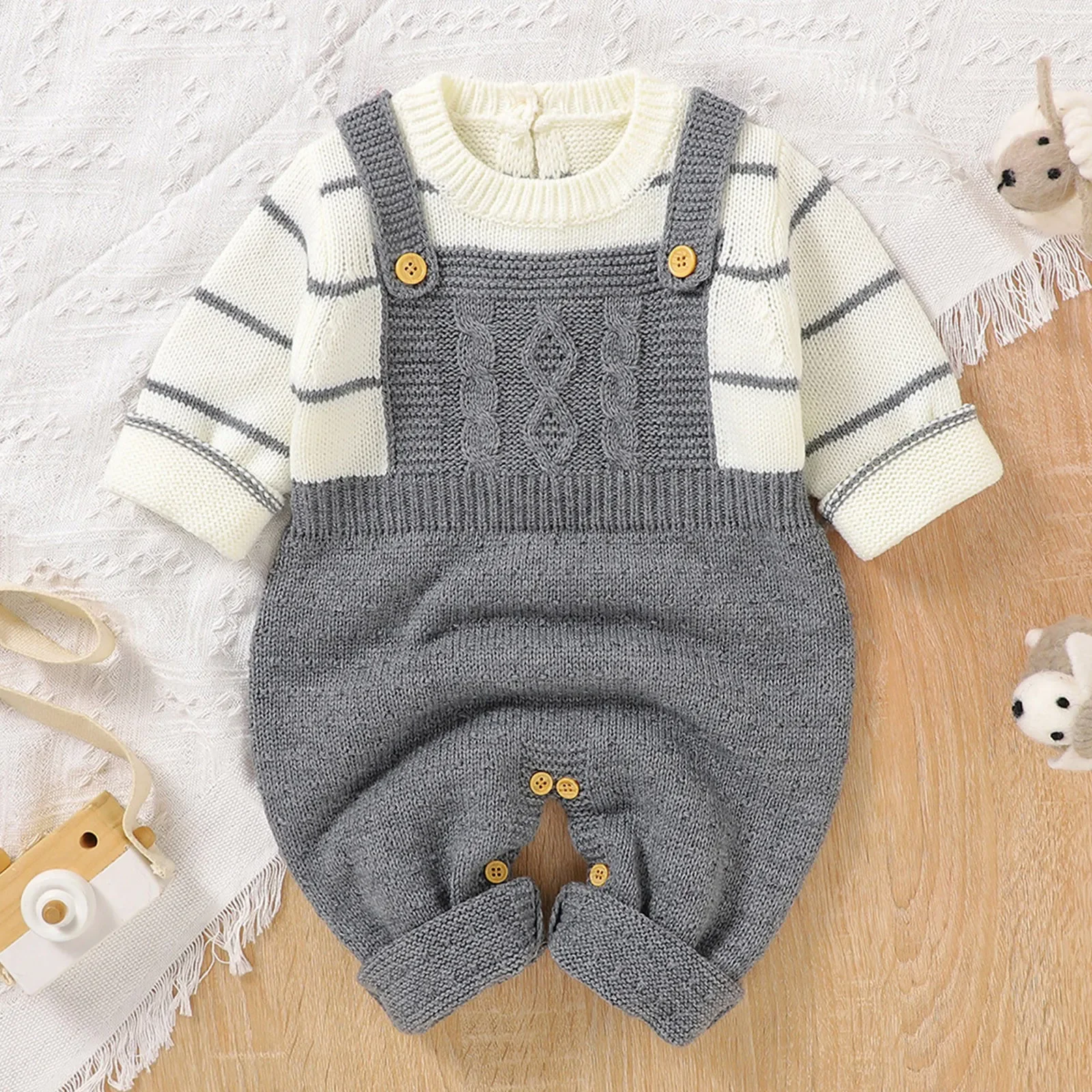 Autumn 0-18M Jumpsuit Knit Sweater Toddler Infant Newborn Clothes Cotton Climb Clothes Baby Boy Girls Winter Warm Solid Bodysuit