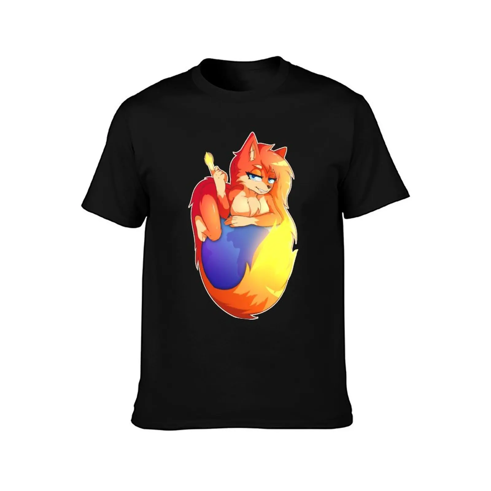 FireFox Furry T-Shirt, Summer Casual Cotton Tee, Oversized Streetwear Tops, Vintage Graphic Print, Loose Fit Short Sleeve