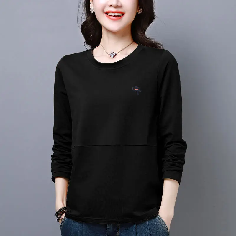 

Plus Size Women's Solid Color Round Neck Long Sleeve T-Shirt Loose Thin Office Lady Fashion New Arrival Trendy