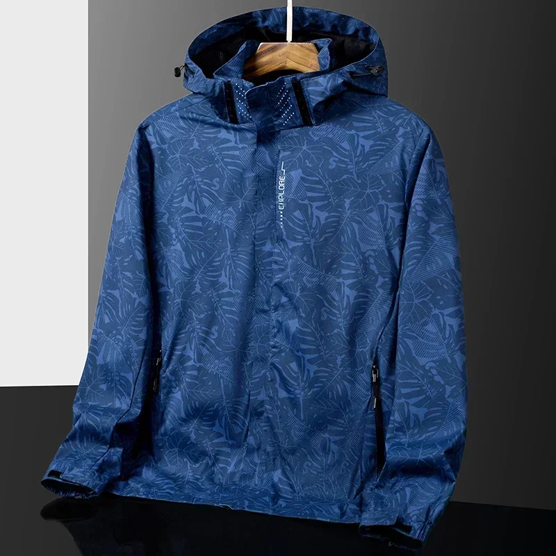 Chaqueta deportiva al aire libre para hombre, abrigo de camuflaje suelto a prueba de viento, impermeable, Sudadera con capucha de montañismo, sombrero desmontable, rompevientos, otoño