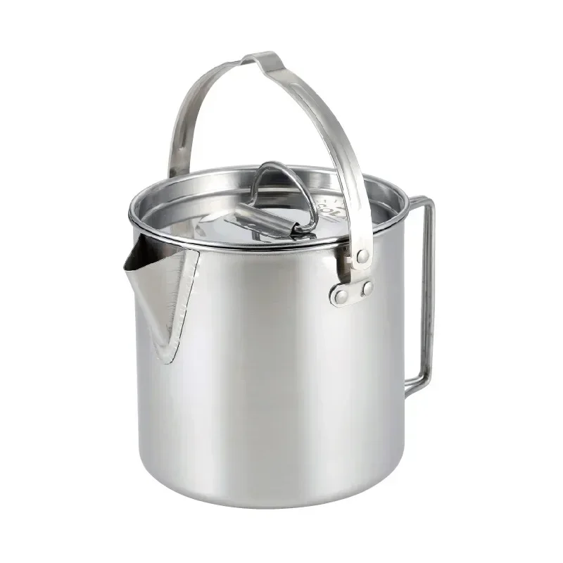 

Outdoor Stainless Steel Kettle 1.2L Mountaineering Camping Tea Pot, Portable Hanging Cookware Coffee Picnic Pot