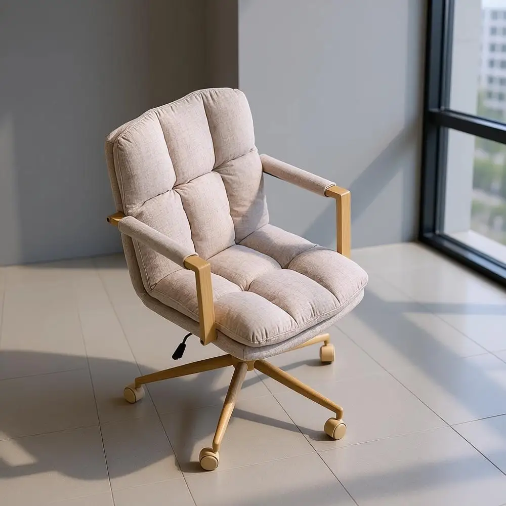 Swivel Desk Chair with Wheels, Detachable Cushions, and Wood-Like Armrests for Small Computer Tasks, Makeup Vanity, Study, and S