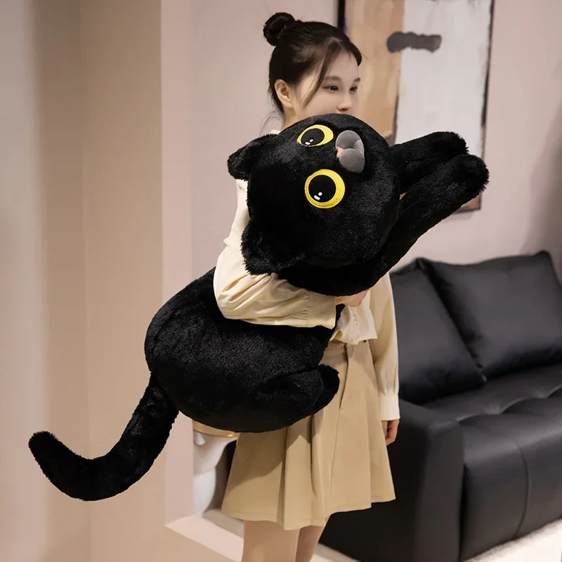 40-75 cm süße schwarze Katze Plüschtier Puppe Kawaii große kuschelige Kissen Kissen Ins schwarze Katze Plüschtier Puppe für Jungen Mädchen Geburtstagsgeschenke