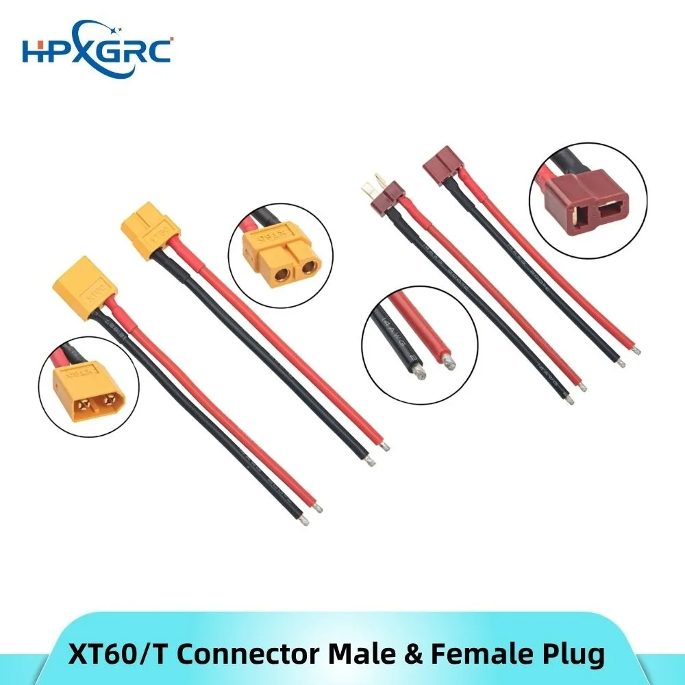 

HPXGRC XT60/T Battery Connector Plug Male Female with 100mm 14AWG​ Silicone Wire for LiPo Battery ESC FPV Drone Car Boat
