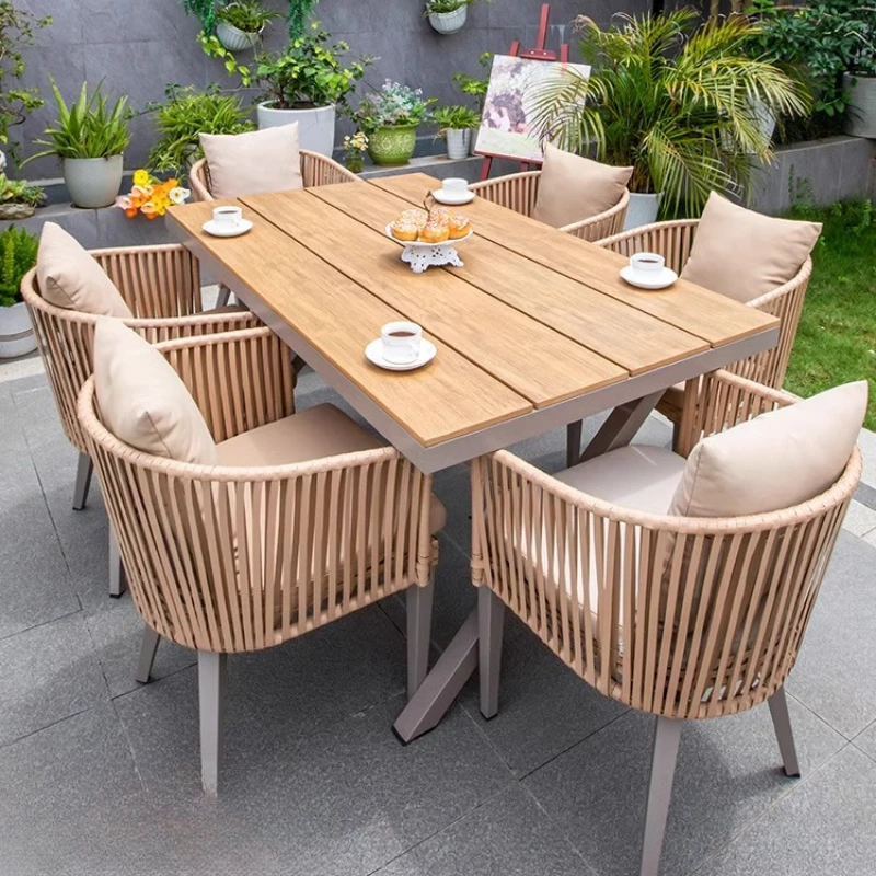 

Outdoor tables and chairs courtyard villa not afraid of rain open-air balcony leisure outdoor garden plastic wood rattan combina