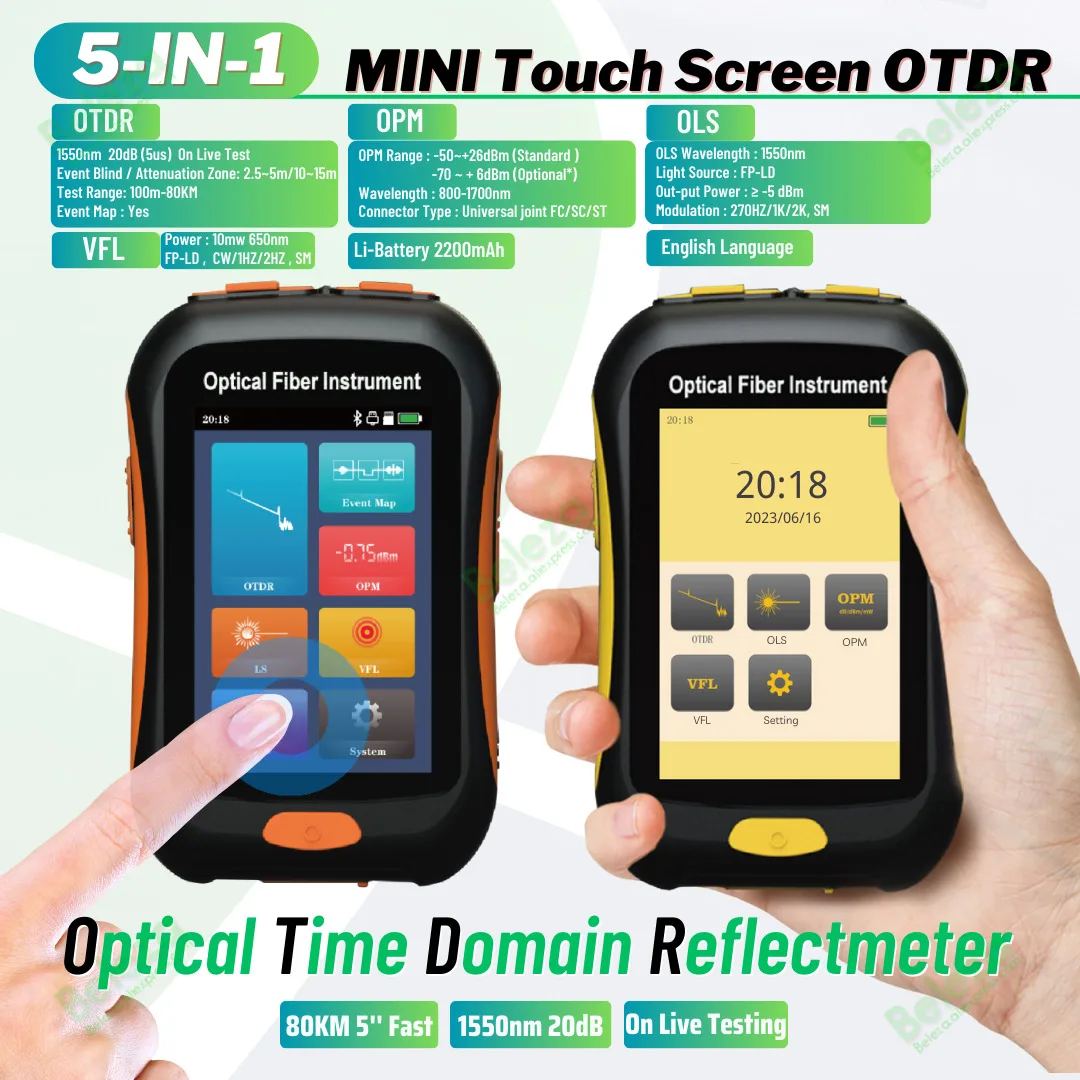 Imagem -02 - Mini Otdr Active Fiber Optic Reflectometer Vfl Ols Opm Mapa da Propaganda Nk2600 Nk2800 em 1550nm 20db 60 km 80km