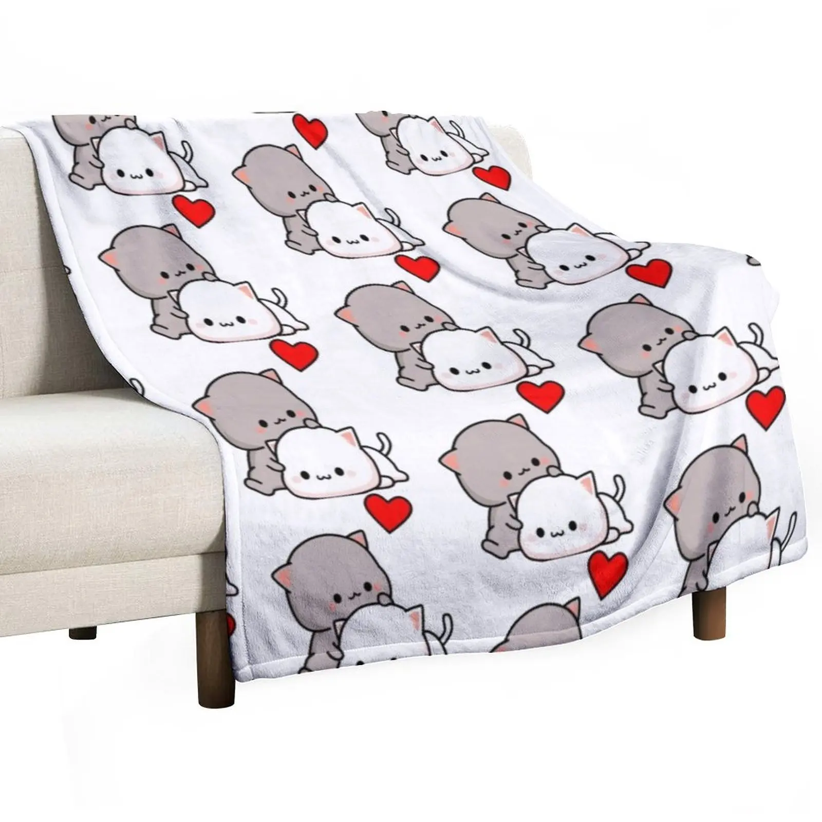 

Mochi Peach Cat Goma Love Is Kind Love Hugs Kisses Valentine Pullover Throw Blanket Decorative Sofas Warm Picnic Blankets