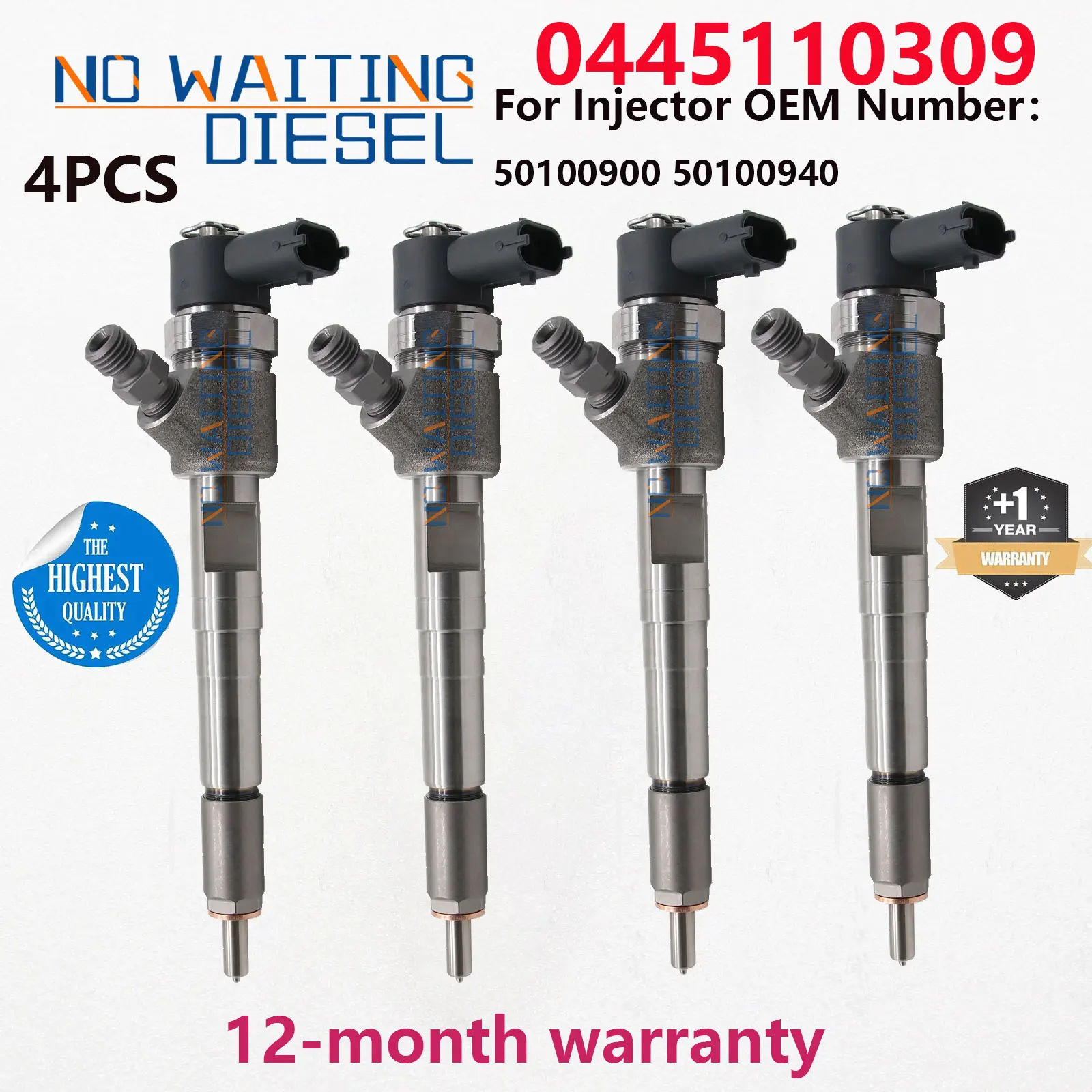 4PCS 0445110309 Automobile Engine Part 50100900 Common Rail Diesel Fuel Injector OEM Number 50100940 For MICROCAR MGO