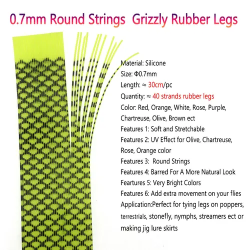 Imagen 2 del producto Bimoo, 40 hebras/paquete, 30CM, cuerdas redondas de silicona, patas de goma Grizzly, cebo de pesca para lubina, trucha, atado de moscas, Material, plantillas de señuelo