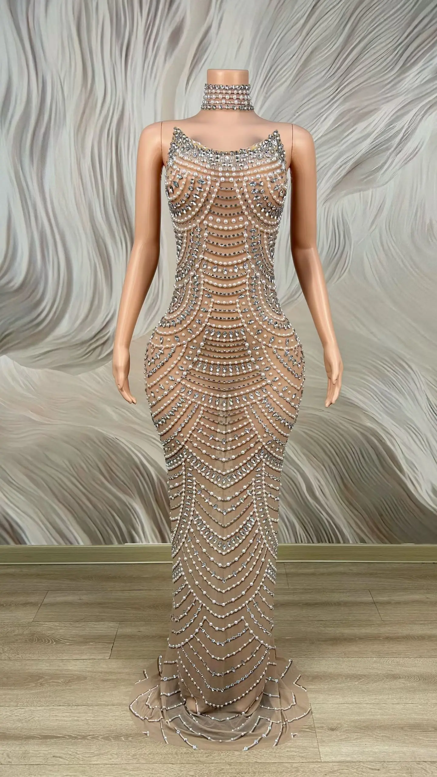 

Jianjian Elegant Women Prom Gowns Gorgeous Pearl Diamond strapless Evening Dress Bespoke Occasion Dress Wedding Party Dress