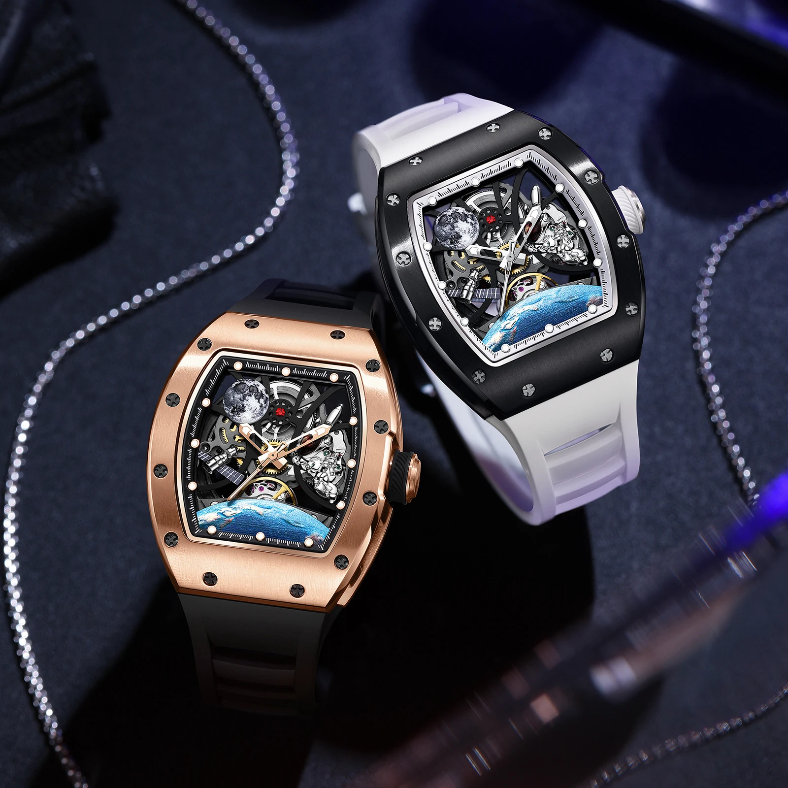 Luxury Skeleton Automatic Men Watch Ceramic Case 42mm Sport Mechanical Wristwatch Waterproof
