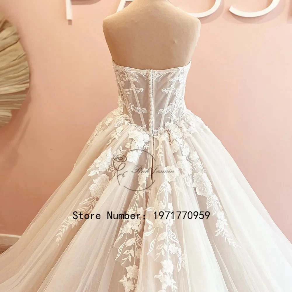 Strapless Glitter Wedding Dress ForPrincess A Line Lace 2024 New Applique Elegant Bridal Gowns Zipper Back Robe De Mariée