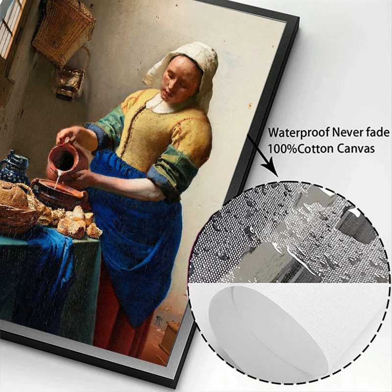 Johannes Vermeer Classic Artwork Famous Painting Canvas Poster Print The Milkmaid Girl with A Pearl Earring Mural for Home Decor