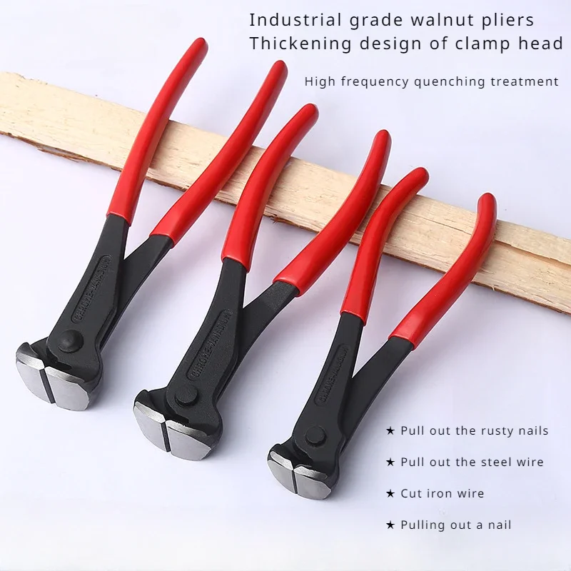 Chromium Vanadium Steel Industrial Grade Overall Blackened Walnut Pliers for Wire Binding Nail Pulling Flat Top Cutting Pliers