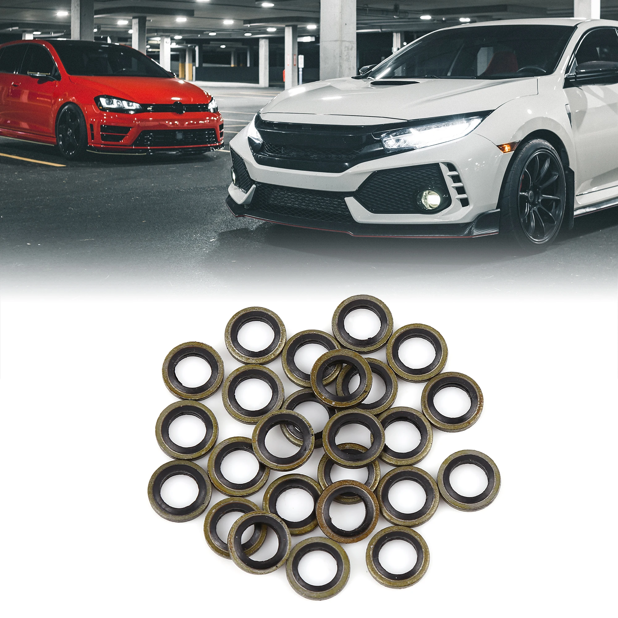 25pcs M6 Bronze Tone Car Engine Oil Drain Crush Flat Bonded Washer Gaskets Universal O Ring Seal Gasket Seal for Cars