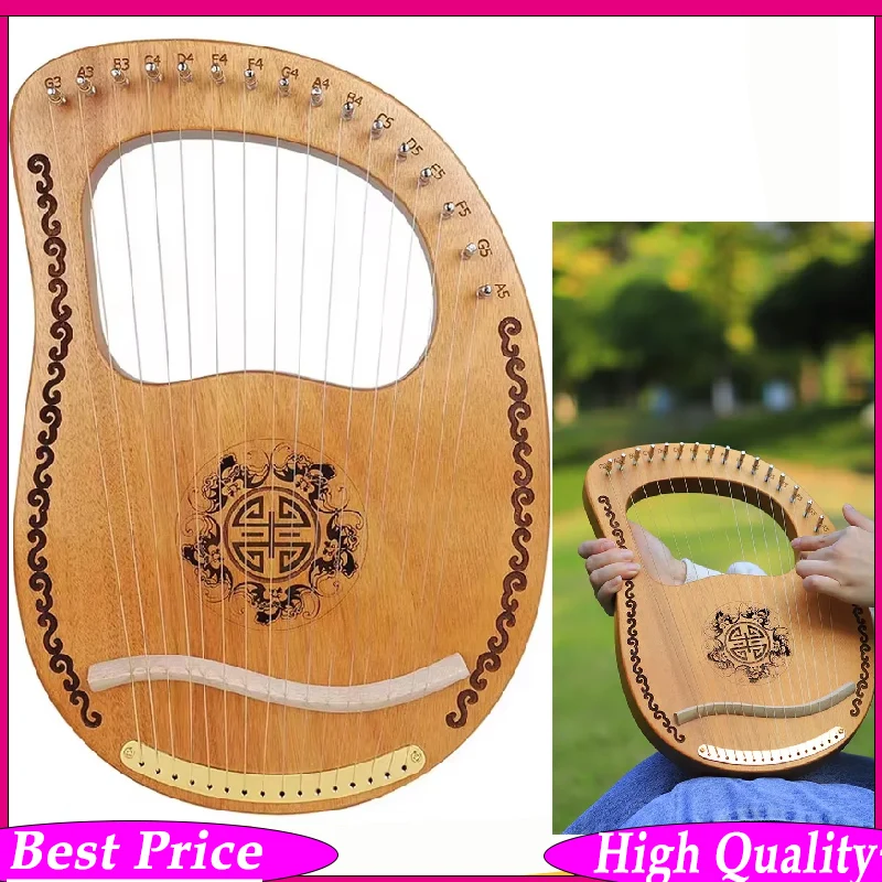 16 String Lyre Harp Kit Solid Mahogany Wood 16-Note Tuning Includes Tuning Wrench Musical Gift For Adults And Beginners