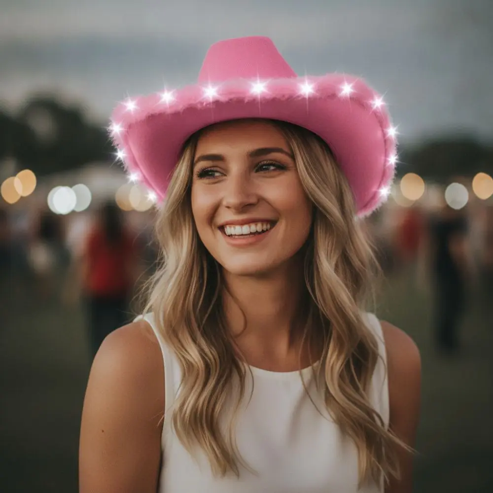 Feather Edge Led Cowboy Hat with LED Light Solid Color Light Up Cowgirl Hat Costume Hat Western Events Themed Events Concerts