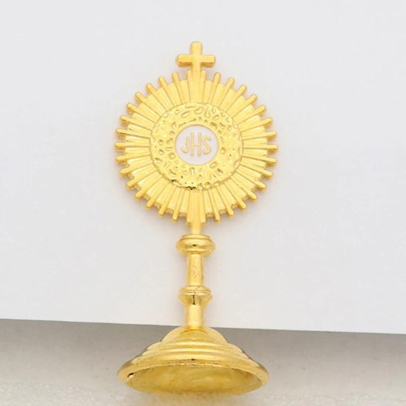 1PCS Catholic Christian Communion Statue Gold Jesus Hominum Salvator Home Office Table Decoration Cross Figurine Religion Gift