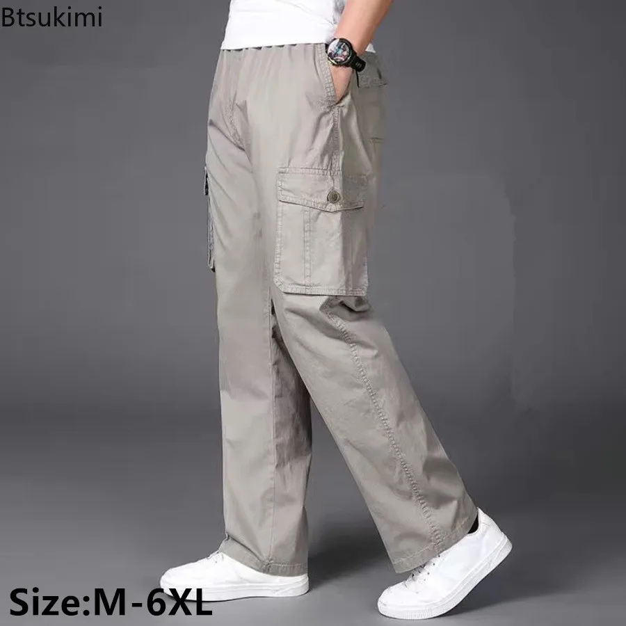 

Fashion New Solid Casual Trouser for Men Loose Cargo Pants Plus Size 6XL Cotton Straight Pants Men Versatile Joggers Sport Pants