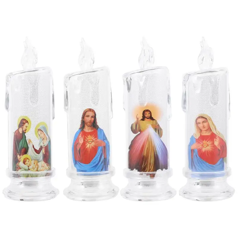 4pcs Jesus Catholic Christian Religious Ceremony Virgin Electronic Flameless LED Religious Candless Light Decoration