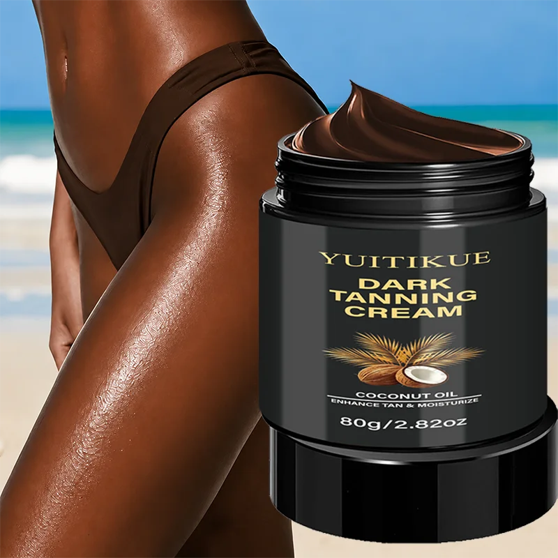 YUITIKUE 80g Coconut Oil Tanning Cream - Dark Bronzing Body Lotion Sunless Tanner Natural Glow Skin Care
