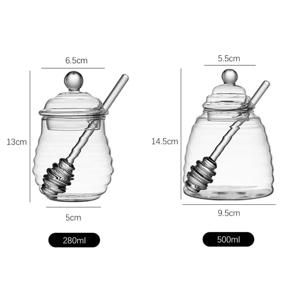 Honey Pot Jar Transparent Honeycomb Tank with Dipper and Lid  Wedding Party Office Kitchen Home Honey Storage Container