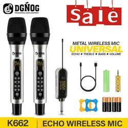 Dual Echo Wireless Microphone for Karaoke UHF 2 Channel Metal Cordless Handheld Mic System 60m for Singing Wedding Party Church