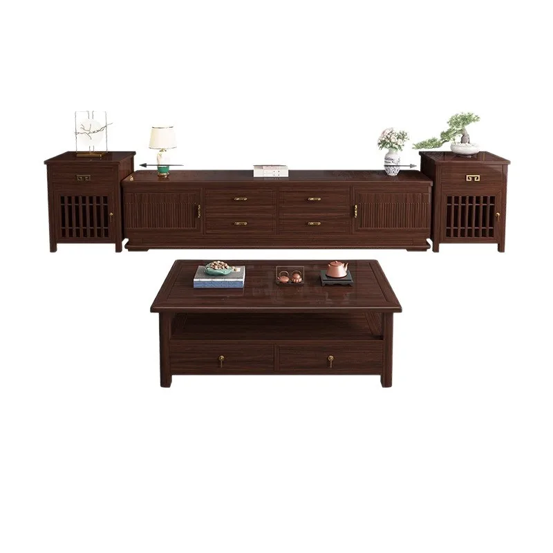 

New Chinese style, ebony wood, floor, TV cabinet, modern, Chinese style, size apartment