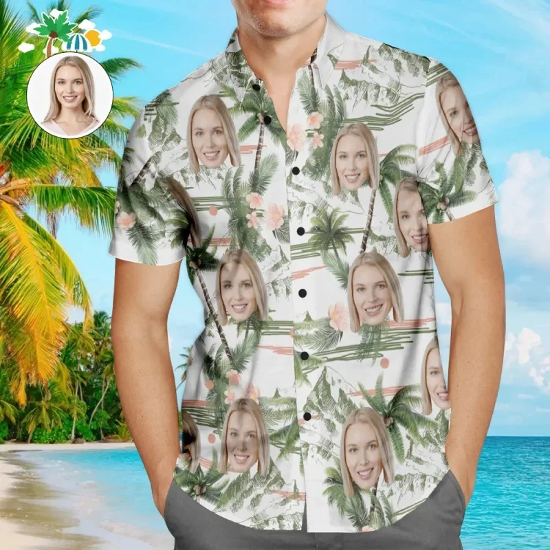 3D Printed Funny Face Hawaiian Shirts Custom Fashion Personalized Beach Shirts Lapel Short Sleeves Floral Shirt Unisex Tops