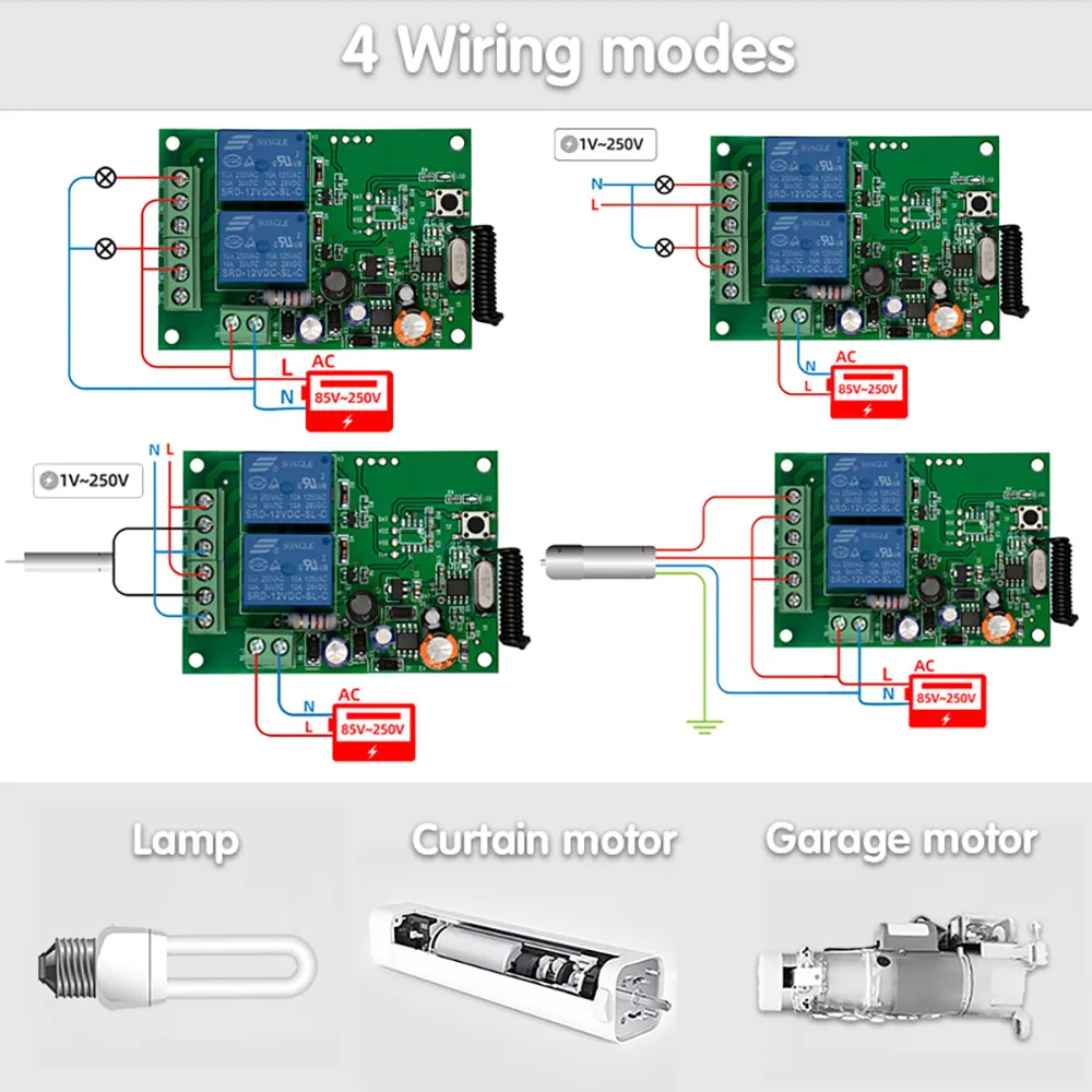 Wenqia RF 433MHz AC 110V 220V Dry Contact Wet Contact Remote Control Switch Garage Curtain Roller Shutter Light Motor Controller