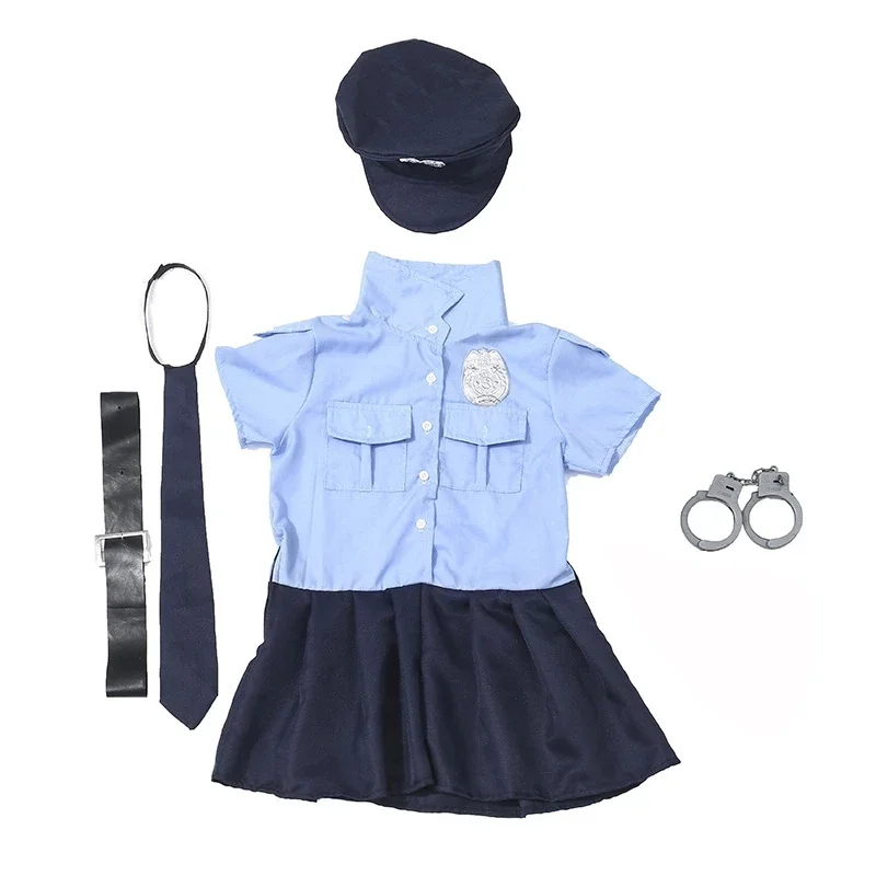 Costumi cosplay per poliziotti per bambini Uniforme da ufficiale di polizia per ragazze Ragazzi Vestito da polizia di carnevale di Halloween con manette giocattolo