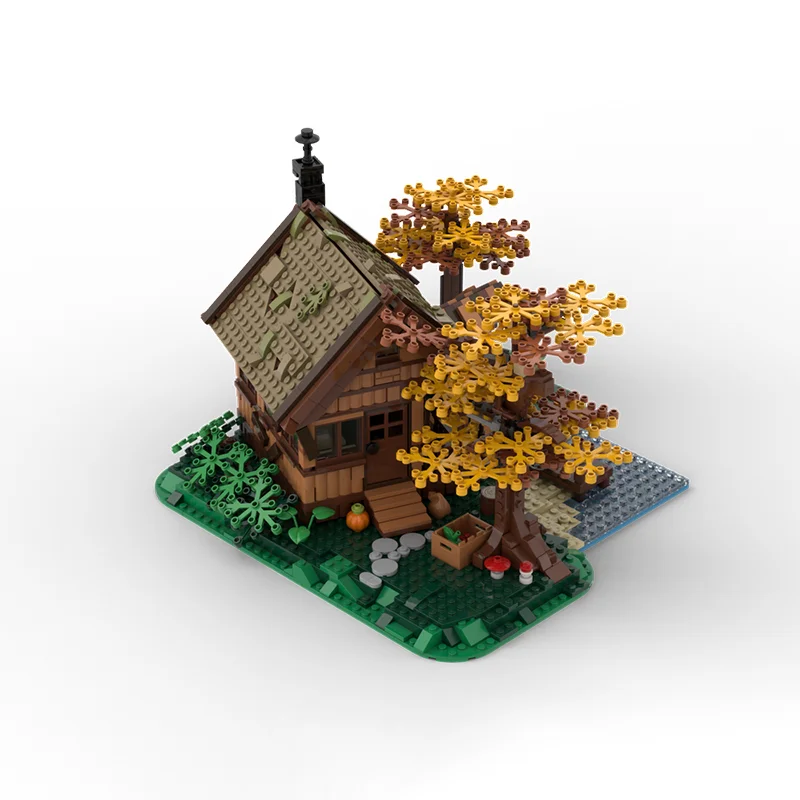 1371 Stück Familienkabine MOC mit Holzveranda, Kamin und Gartenzaun, Bildung, Bausteine, Geschenk