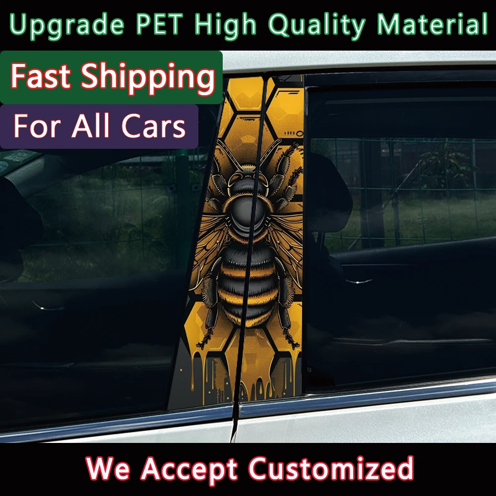 

Yellow Black Honeycomb 3D Car Stickers Auto Door Pillar Decals Waterproof Center Column Decoration Cover Scratche