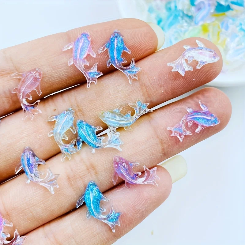 100 pièces de mini poissons rouges brillants mignons en résine, thème océan, décoration DIY, modèle de carpes koï simulées, fabrication artisanale de bijoux