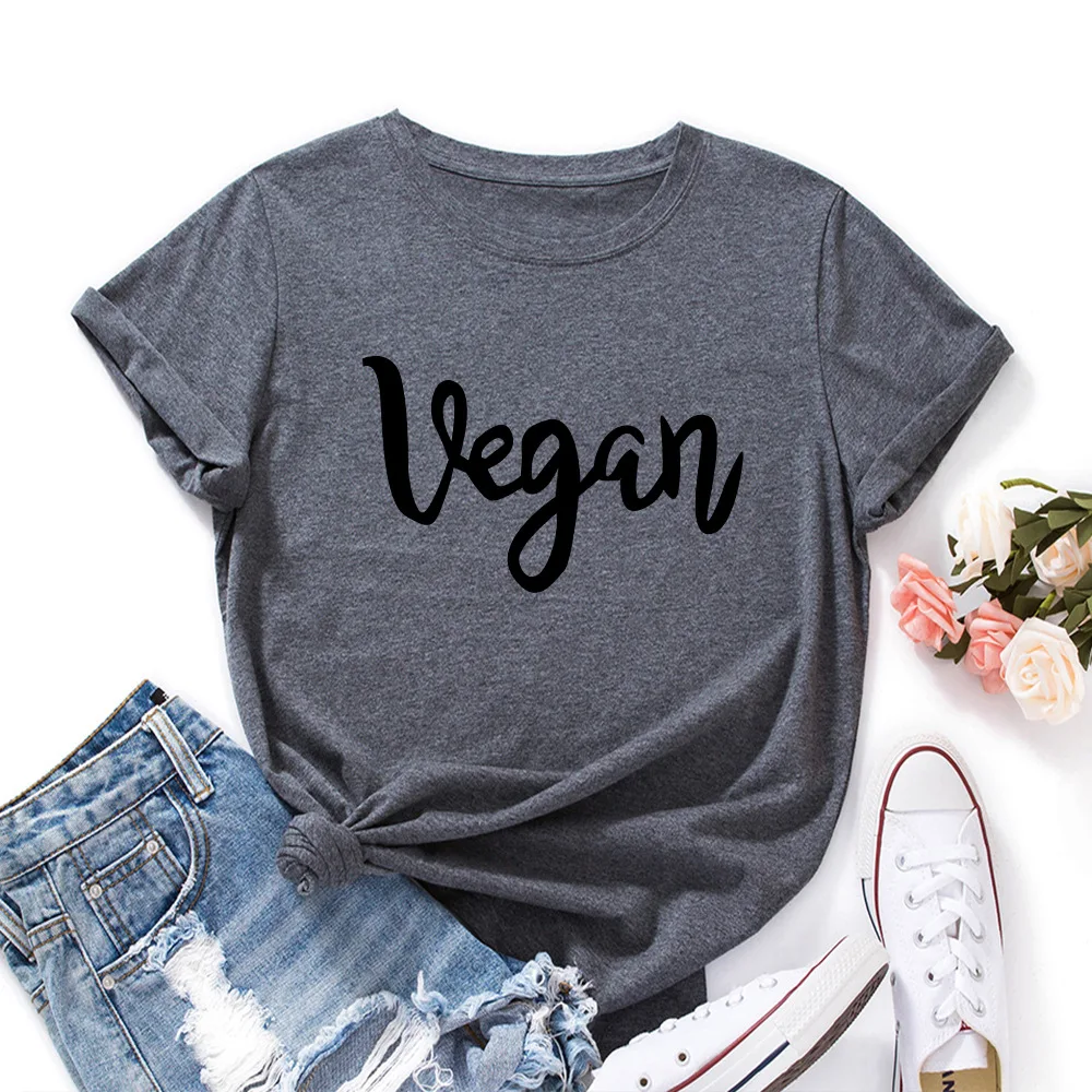 JFUNCY Oversize Women T Shirt Summer Loose Short Sleeve T-shirt Vegan Letter Print Tops Graphic Basic Tee Female Clothes