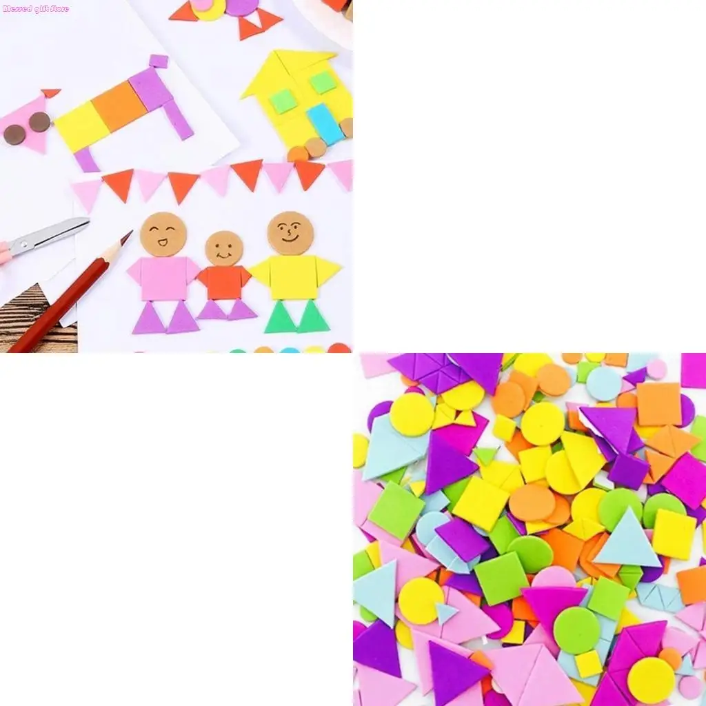 D0JC 150PCS/Bag Handmade Kindergarten DIY Geometric EVA Color Patch Pattern Sticker