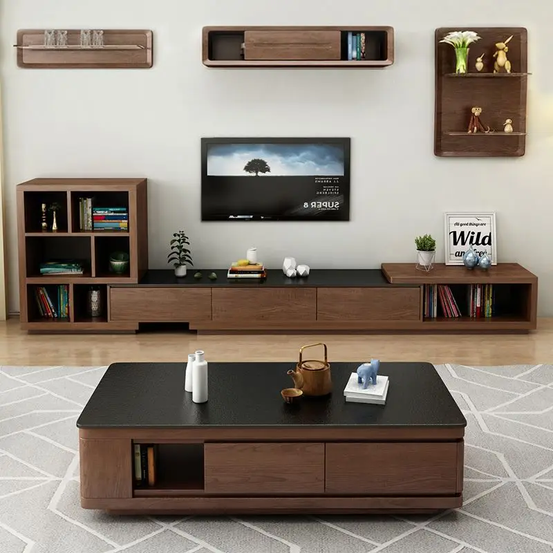 Fiery stone coffee table TV cabinet combination marble multi-functional coffee table living room furniture set
