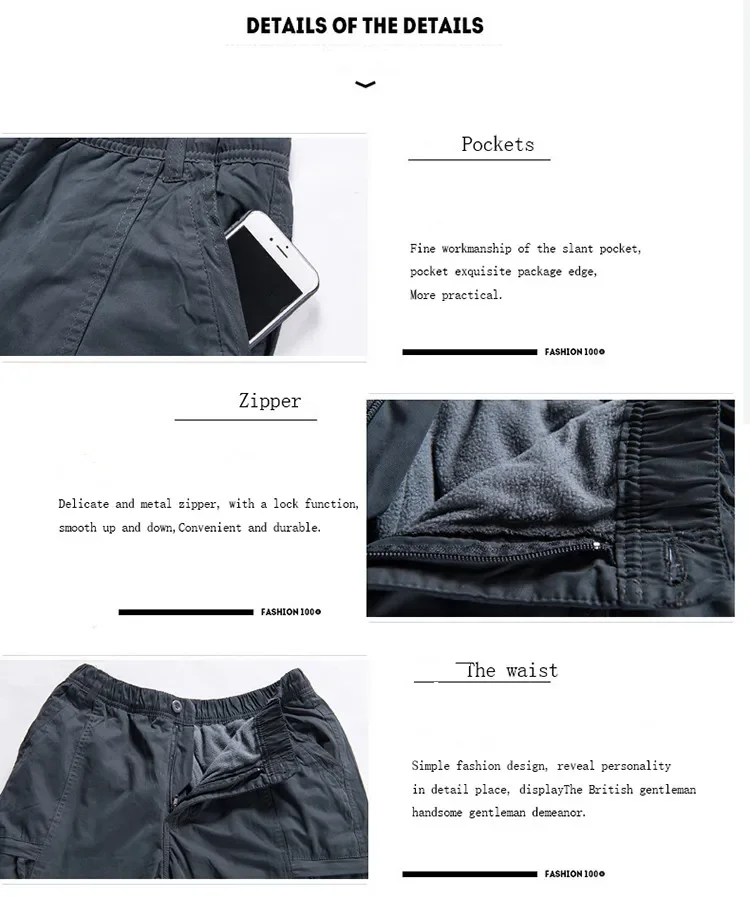 Männer Fleece Cargo Hosen Winter Plüsch Taktische Hosen Casual Jogger 3XL Koreanische Lose Wandern Laufen Warme Thermische Hosen – Detail 11