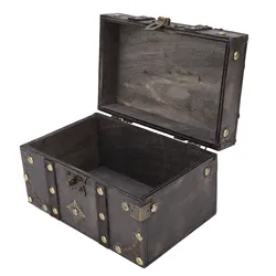 Retro Wooden Treasure Chest Vintage Jewelry Storage Box with Coded Lock for Photography Props Shop Window Decoration