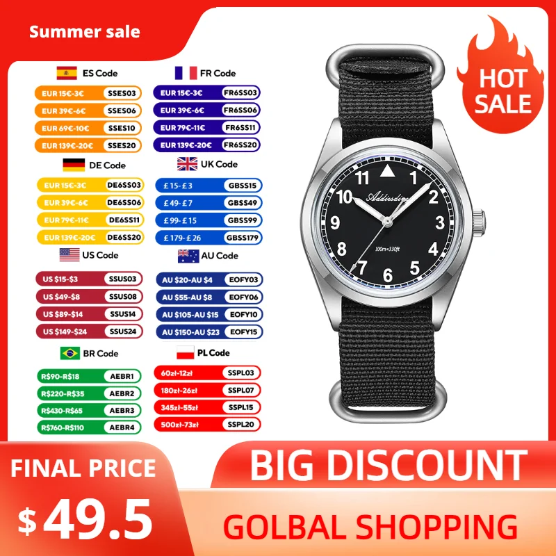 

ADDIESDIVE 36mm Woman's Watches Luxury Stainless Steel Luminous Bubble Mirror Glass 100m Waterproof VH31 Quartz Ladies Watch New