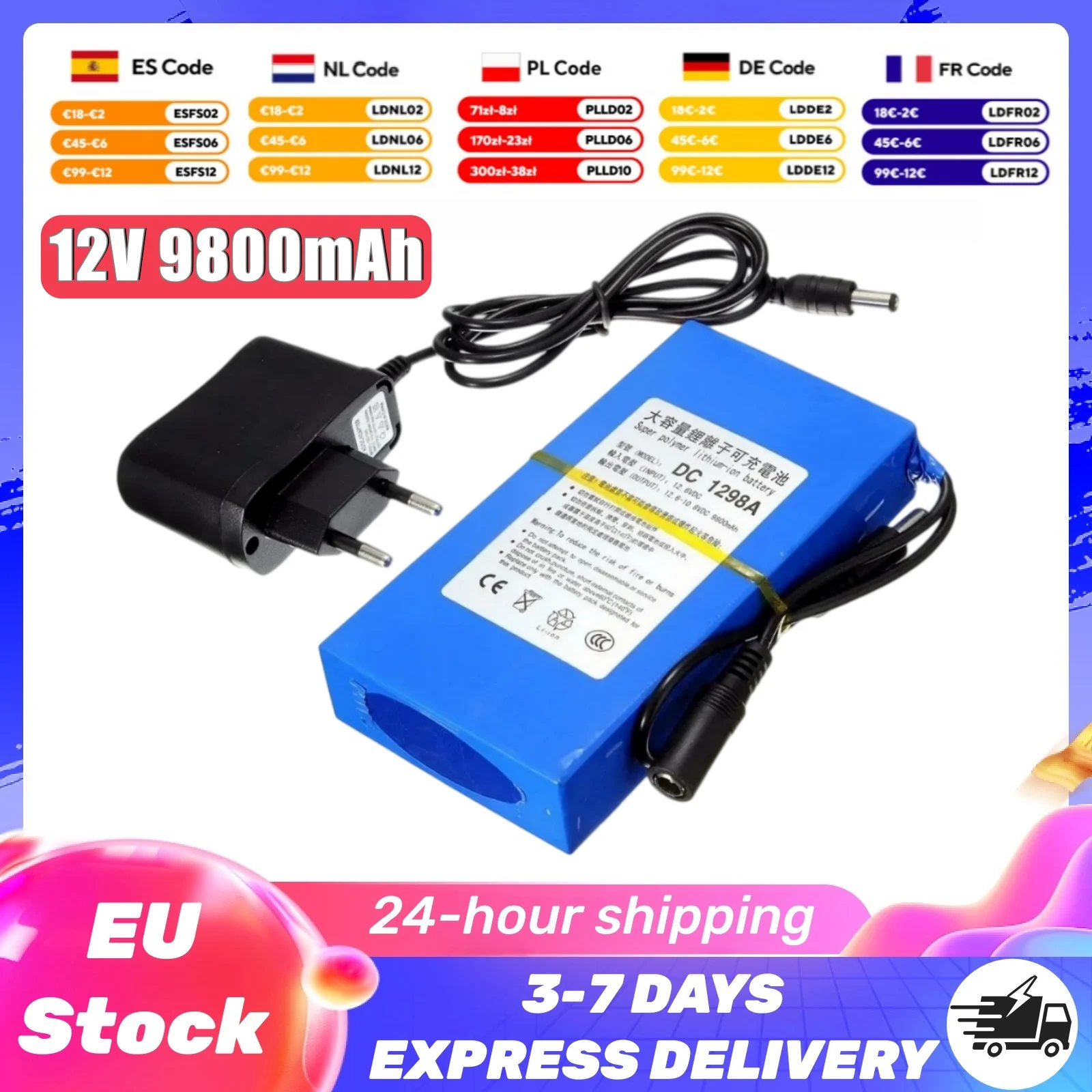 Original 12V 9800mAh Wiederaufladbarer Tragbarer Lithium-Polymer-Akku für CCTV-Kamera Drahtlos-Sender DC1298A 12V Akku