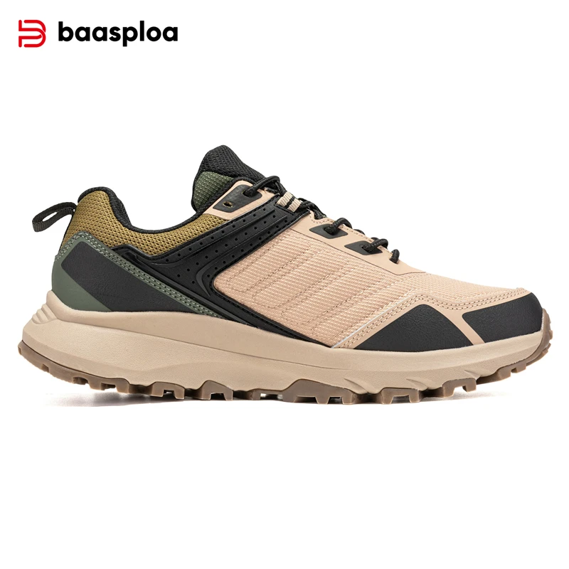 Baasploa Men Hiking Shoes Leather Outdoor Sneakers Anti Splash Water New Fashion Comfort Walking Shoes Non-Slip Outdoor Lace-Up