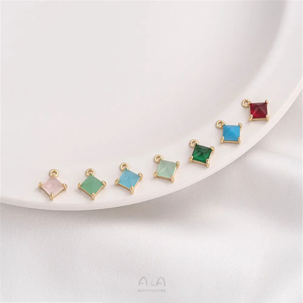 

14K Gold Plated Inlaid Square Colored Zirconium Diamond Pendant Handmade Jewelry Pendant Diy Bracelet Earrings Pendant