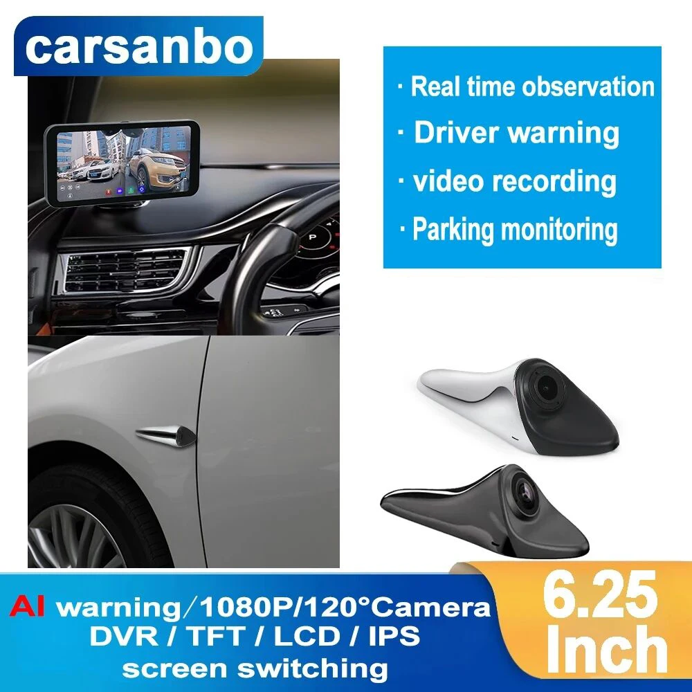 

Carsanbo 6.25" 1080P Left and Right Camera Touch Split Screen Digital Side View Display with Blind Spot Alarm System AHD Camera