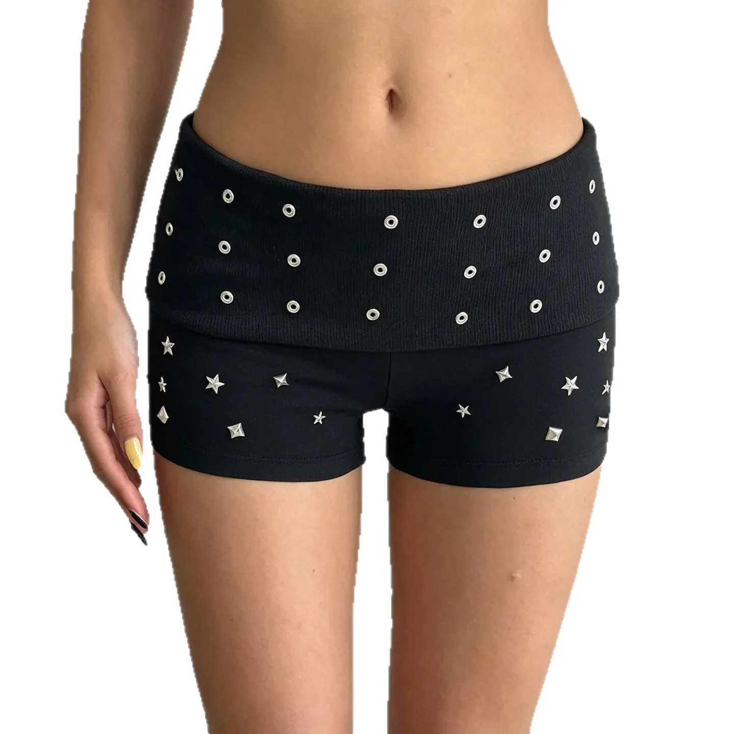 

Fashion Personality Low Waist Flanged Rivet Design Sense Knitted Shorts Women's Spice Girl Casual Shorts
