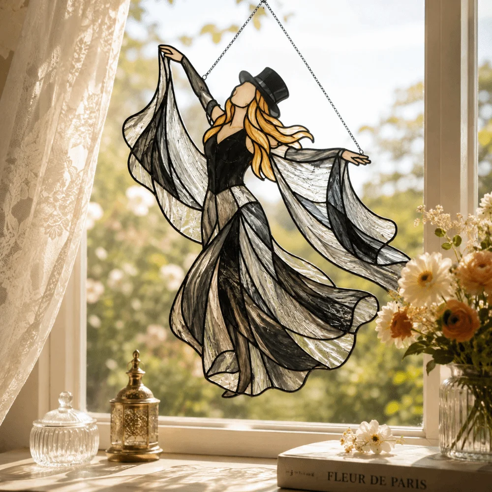 Colorful Dancing Lady Window Pendant Home Decor Halloween Hanging Ornaments Acrylic Gothic Witch Style Wind Spinner Patio