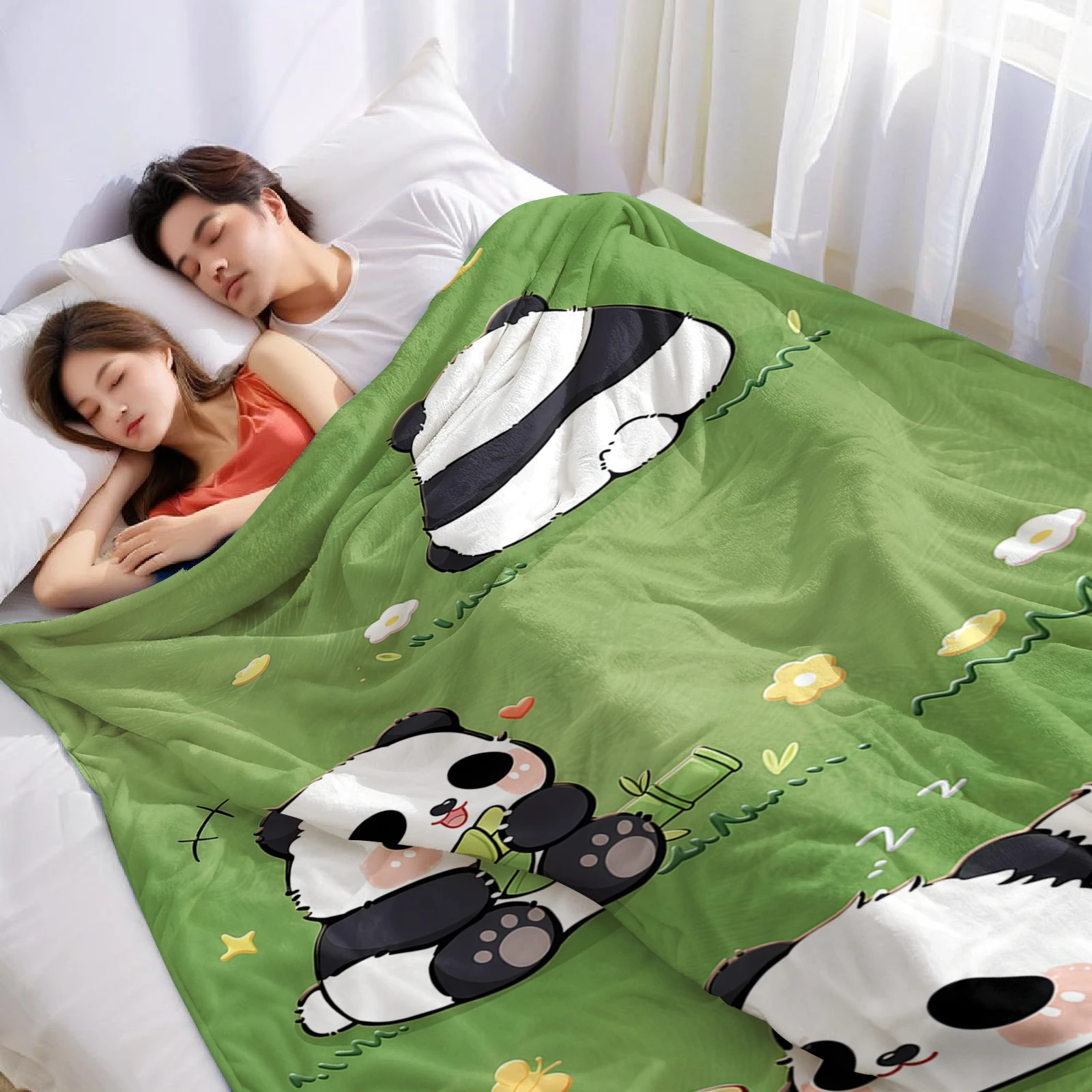 Cute Panda Lightweight Microfiber Flannel Blanket Soft Warm Cozy Throw All Season for Bed Sofa Office Travel Gift