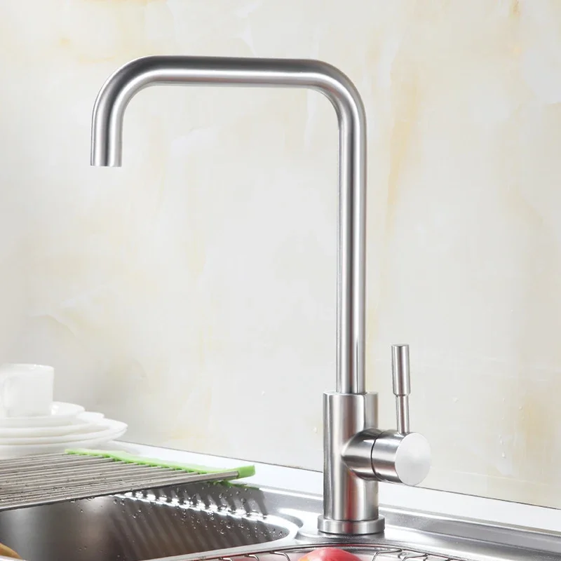 

Stainless Steel Kitchen Faucet 360 Degree Rotation Curve Outlet Pipe Tap Single Handle Hot Cold Mixer Sink Tap Swivel Basin Tap