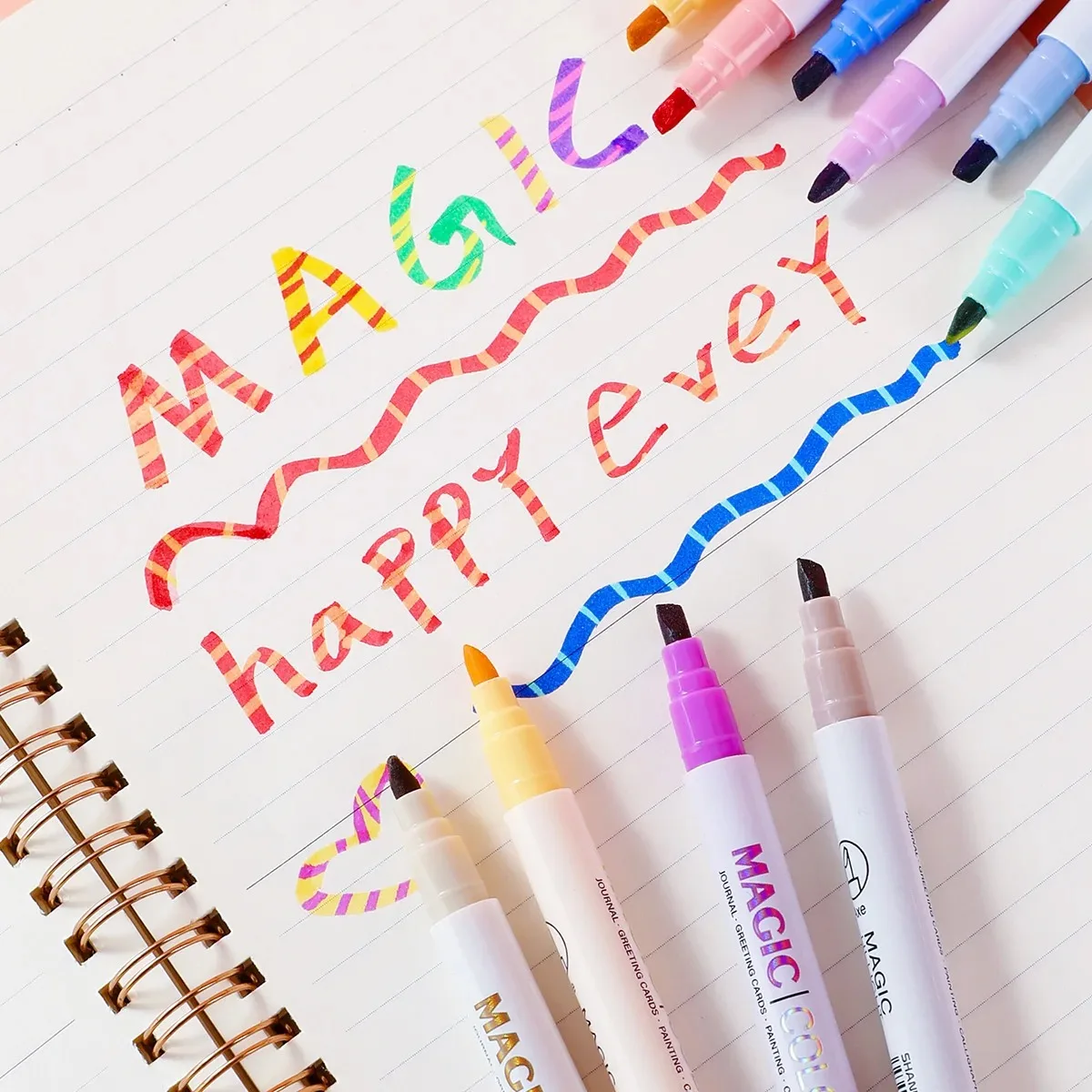 12pcs Double-ended Magic Color Marker Pen Changing Highlighter Pen Set Student Diary Scrapbook Painting DIY Office Supplies