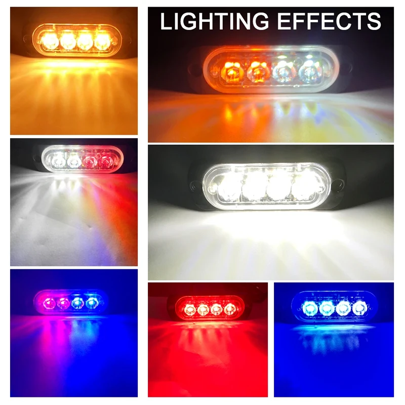 4LED Car Strobe Warning Light Grill Flashing Breakdown Emergency Light for 12V Truck Trailer Police Beacon Lamp Signal Taillight